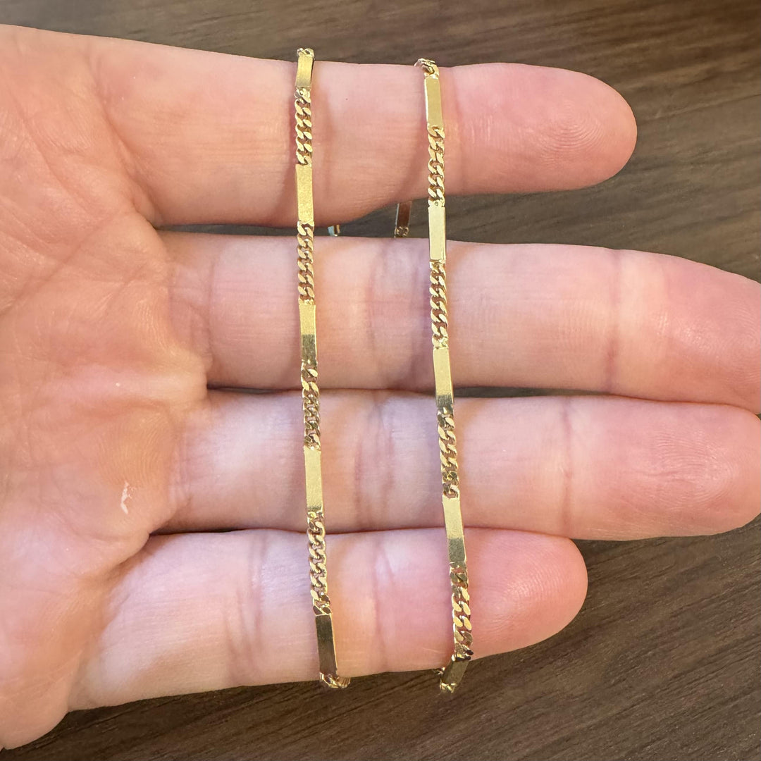 18k Yellow Gold 11g Solid Vintage 2.5mm Curb and Bar Link Necklace Italy 16"