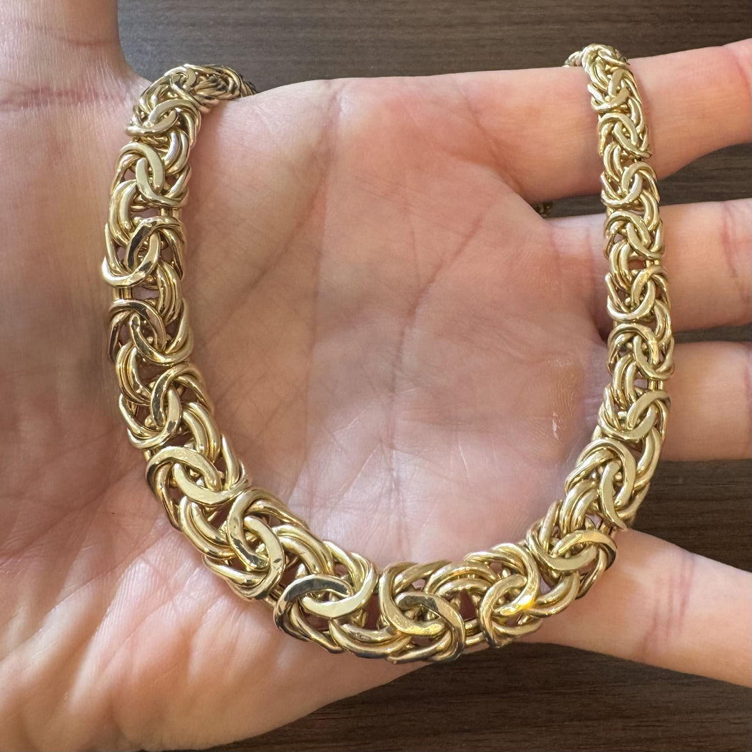 14k Yellow Gold 23.6g Thick Graduated Byzantine Link Necklace Italy 17"