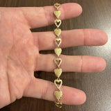14k Yellow Gold 8.8g Vintage Diamond Cut 8mm Heart Link Bracelet 7.25"