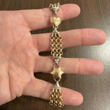 14k Yellow White and Rose Gold 19.4g Heart Star Charm Link Bracelet Italy 7"