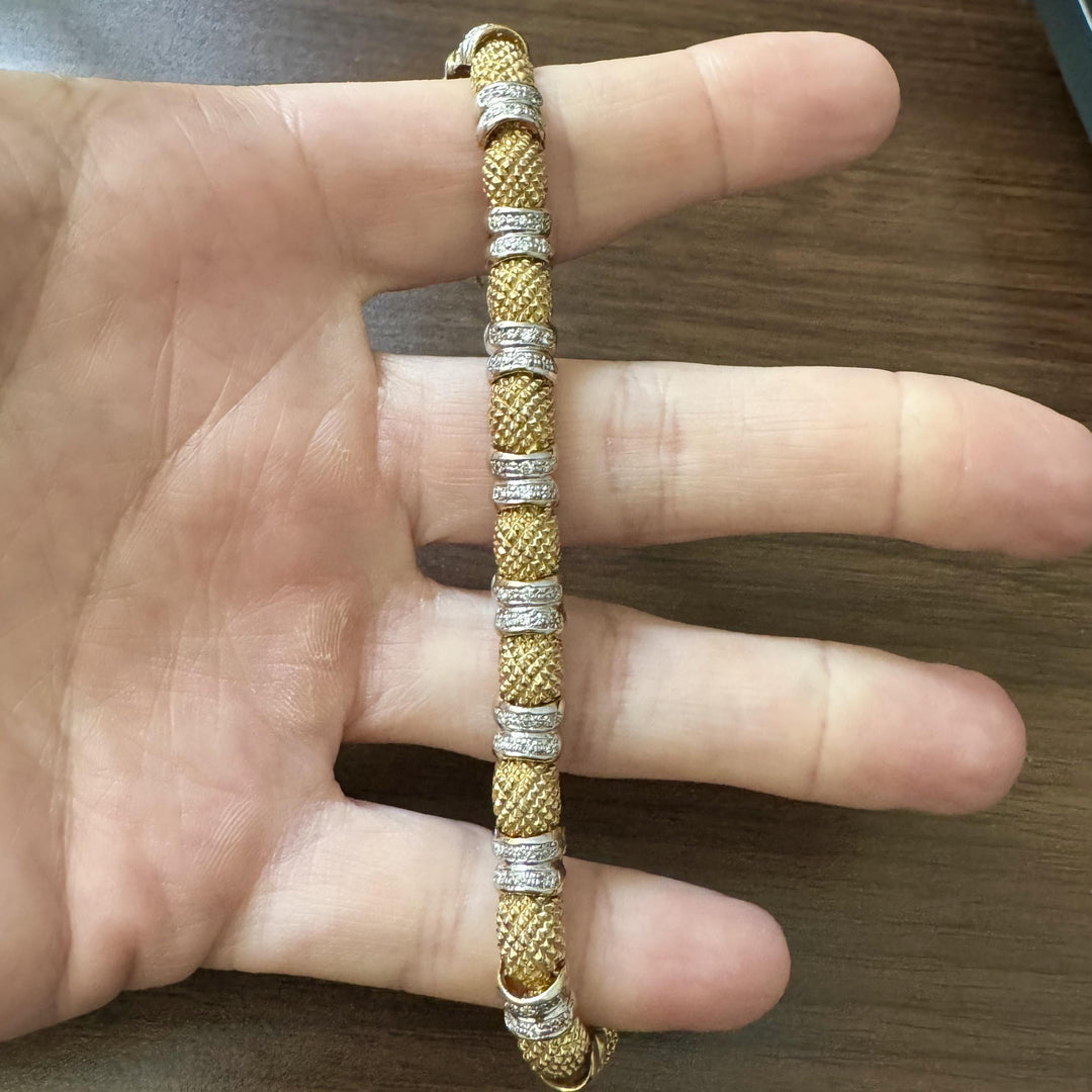 14k Yellow and White Gold 31.6g Vintage Heavy Diamond Bracelet 7"