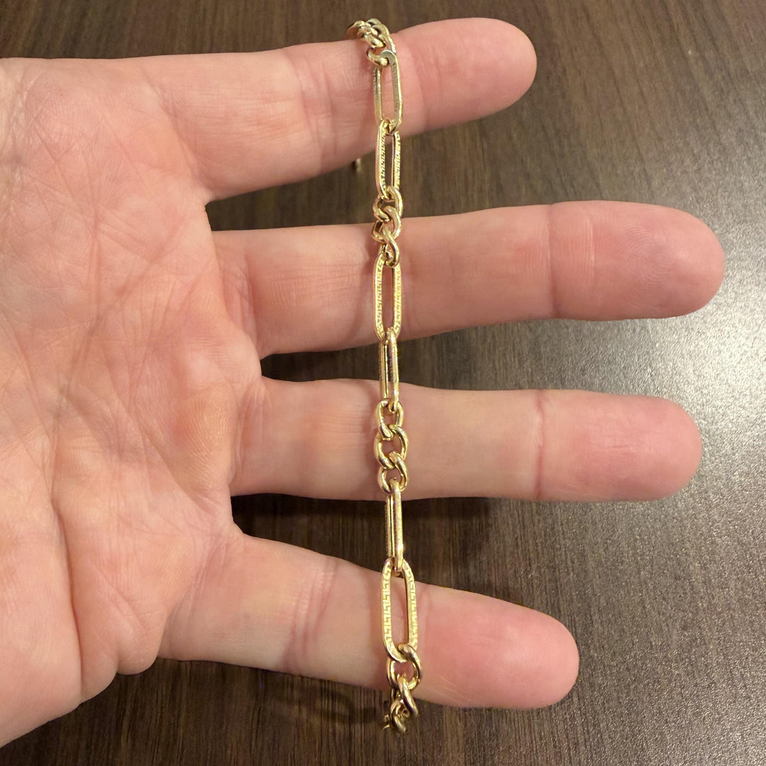 18k Yellow Gold 5.3g Hollow Light Greek Key Design Fancy Link Bracelet 7.5"