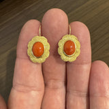 18k Yellow Gold and Italian Red Coral Earrings 1"
