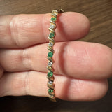 14k Yellow Gold Emerald and Diamond 16g Solid Bangle Bracelet 6.5"