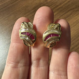 14k Yellow Gold Baguette Ruby and 2cttw Diamond Heavy Fancy Earrings