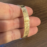 14k Yellow Gold 10.8g Ladies Vintage 8mm Textured Floral Bangle Bracelet 7"