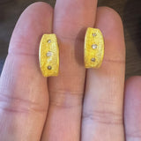 24k Pure Yellow Gold and Diamond 7.4g Solid Brushed Textured Huggie Earrings