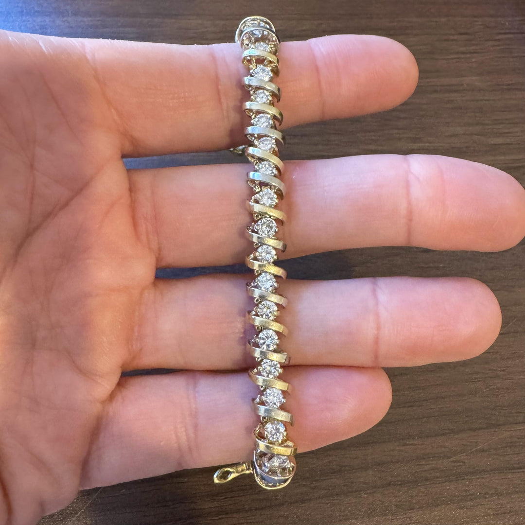 14k Yellow Gold and White Gold 5.5cttw Heavy Vintage Tennis Bracelet 7"
