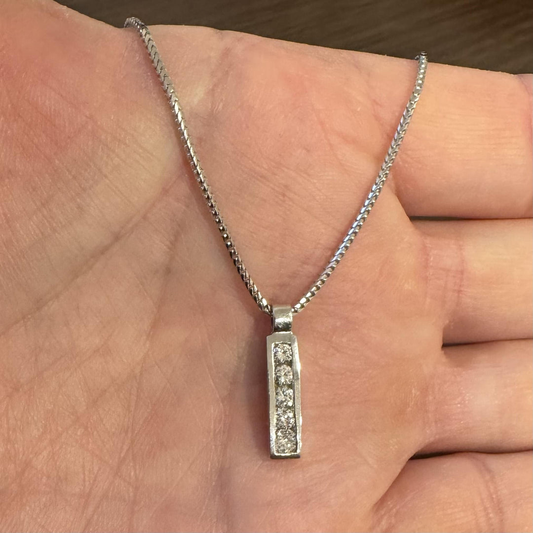 14k White Gold and 0.50cttw Diamond Solid Franco Link Bar Pendant Necklace 18"