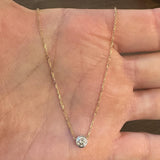 14k Yellow and White Gold 0.50ct Bezel Set Diamond Pendant Necklace Italy 16"