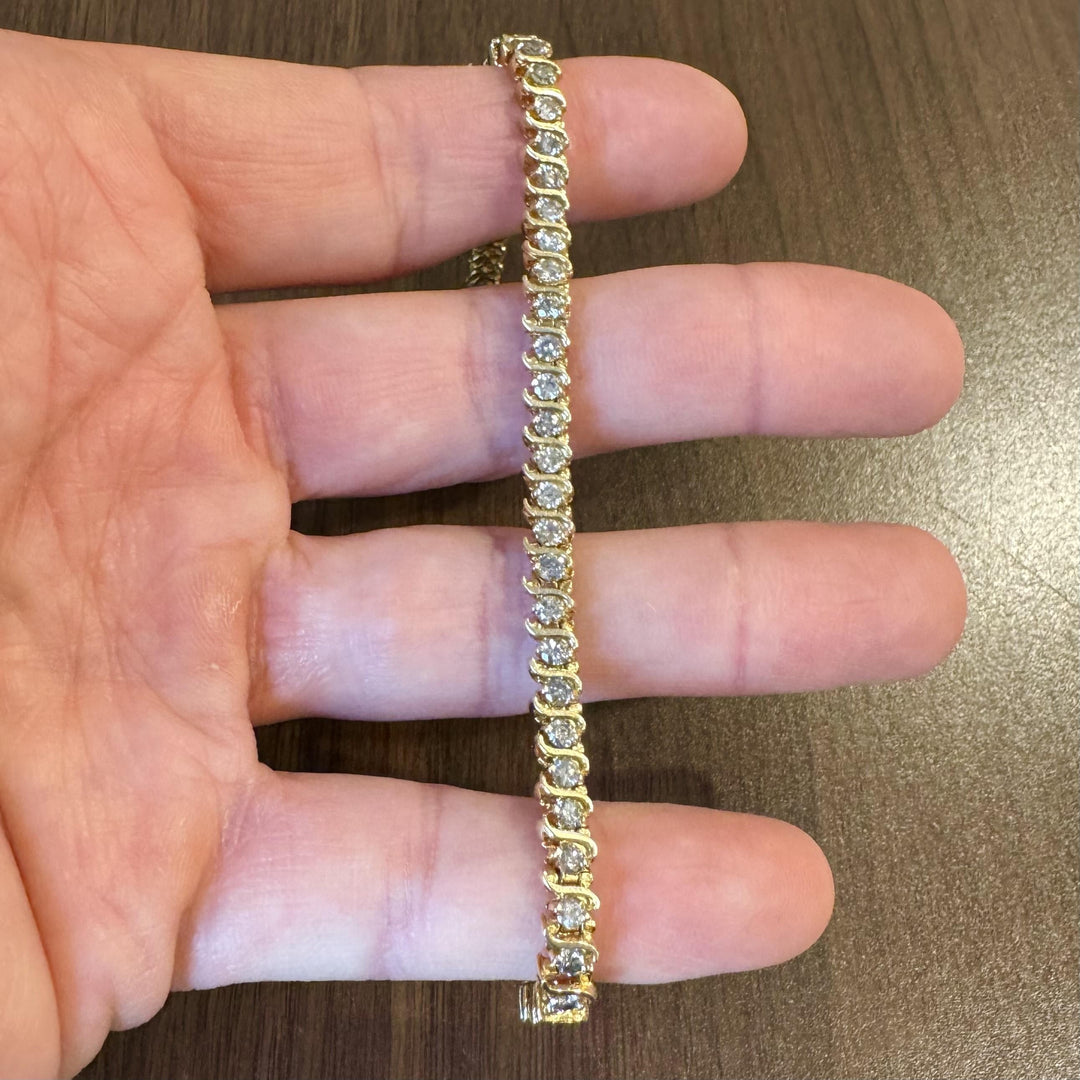 14k Yellow Gold and 4cttw Diamond Vintage S Link Tennis Bracelet 7"