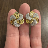 18k Yellow and White Gold 2cttw Diamond Vintage Floral Spiral Stud Earrings