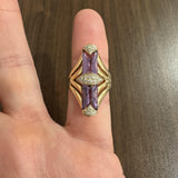 14k Yellow Gold Amethyst and Diamond Ladies Large Vintage Ring Size 6
