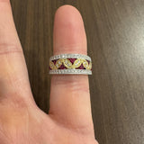 Harry K 18k Yellow and White Gold Ruby Diamond Openwork Band Ring Size 6.5