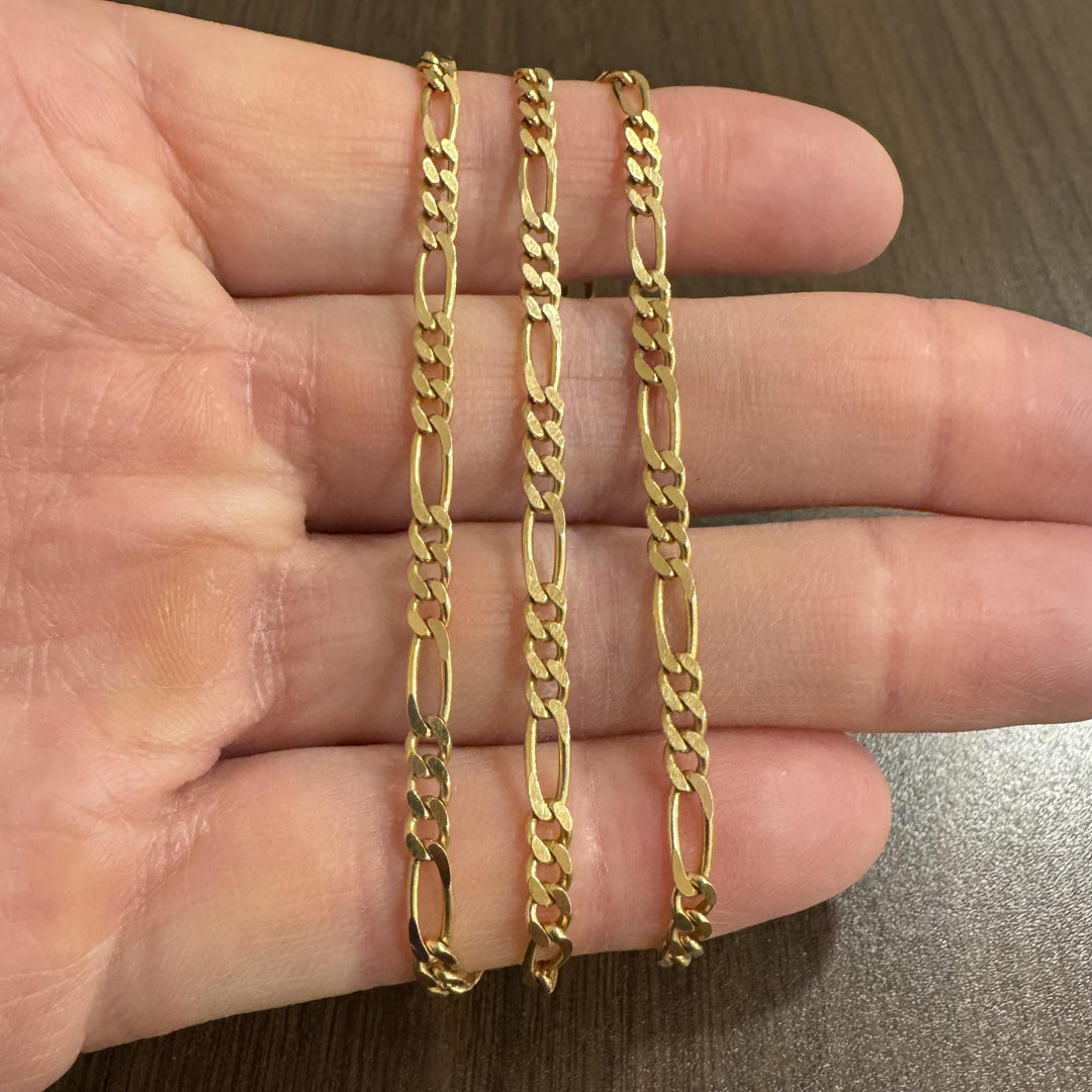 19k Portuguese Yellow Gold 19g Solid 3.5mm Figaro Link Chain Necklace 22"