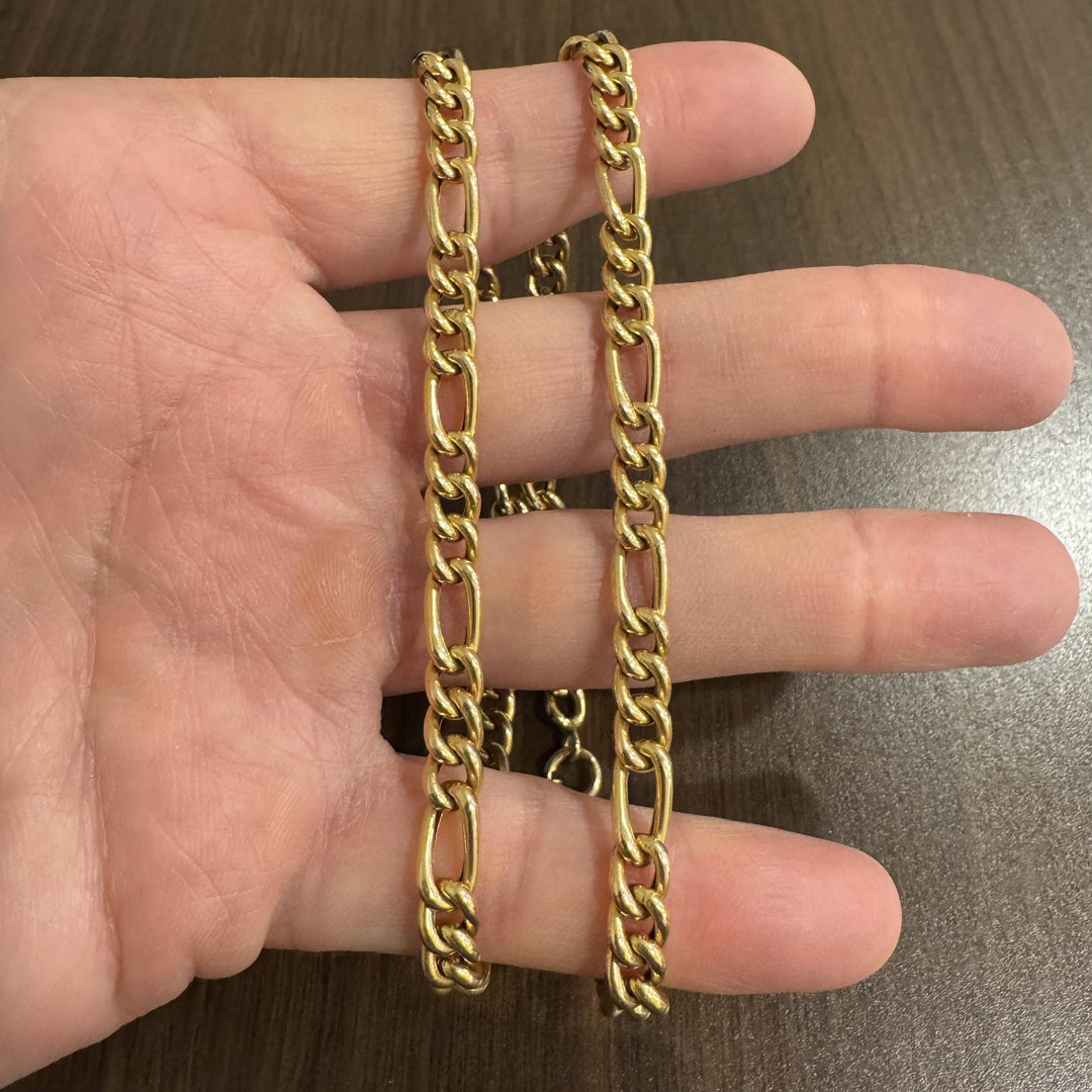 19k Portuguese Yellow Gold 29g Thick 6mm Figaro Link Chain Necklace 21"