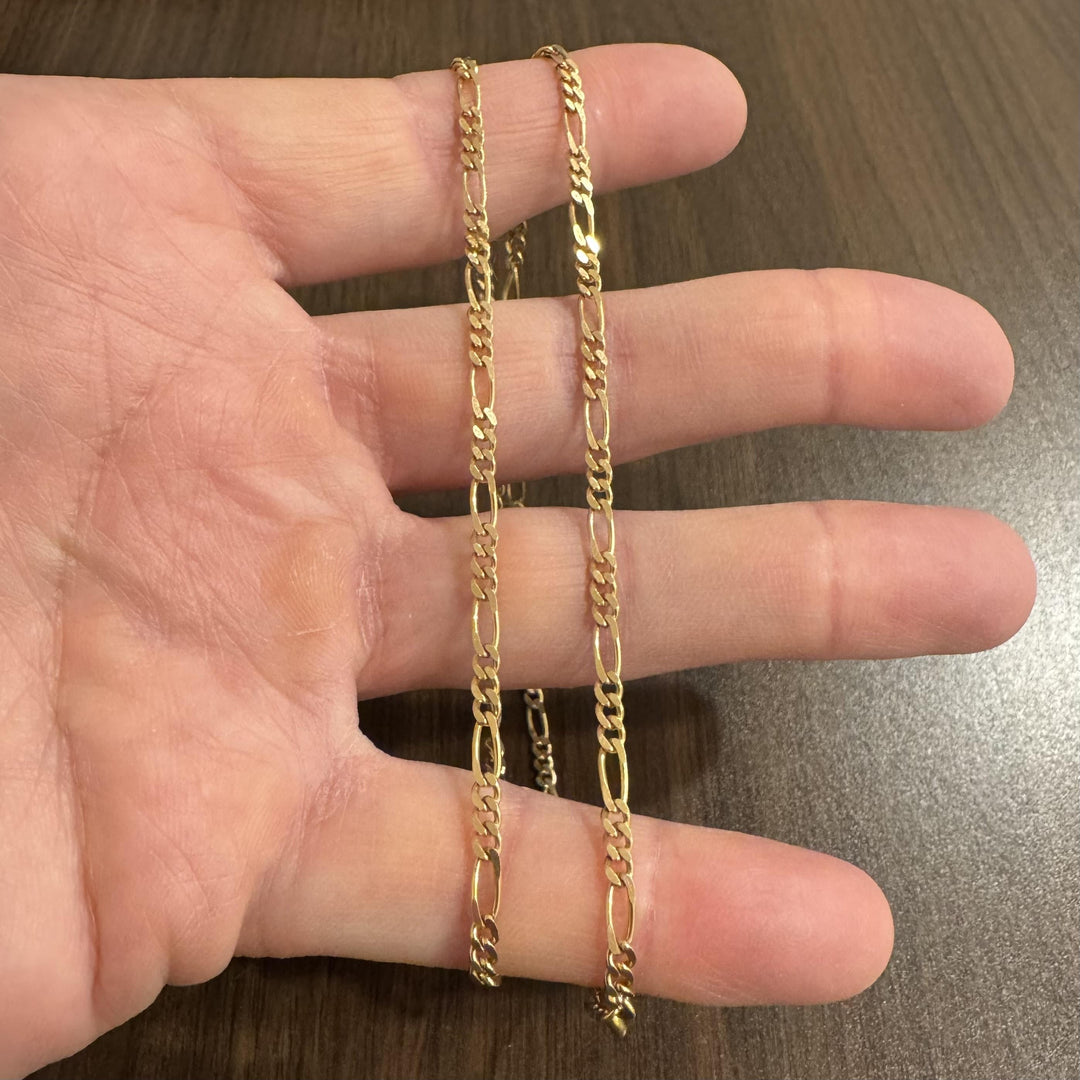 19k Portuguese Yellow Gold 12.5g Solid 3.5mm Figaro Link Chain Necklace 21.5"