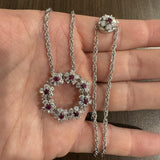 14k White Gold Ruby and 3.50cttw Diamond Solid Circle Pendant Necklace 23"