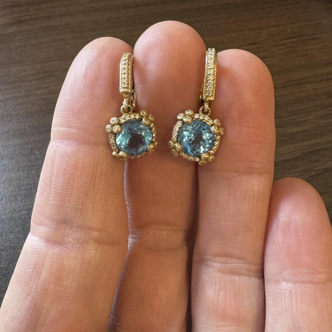 Judith Ripka 14k Yellow Gold Topaz and Diamond Drop Dangle Earrings 1"