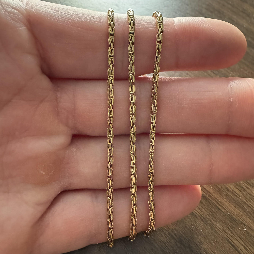 14k Yellow Gold 14.8g Solid Thin 2mm Squared Byzantine Link Chain Necklace 22"