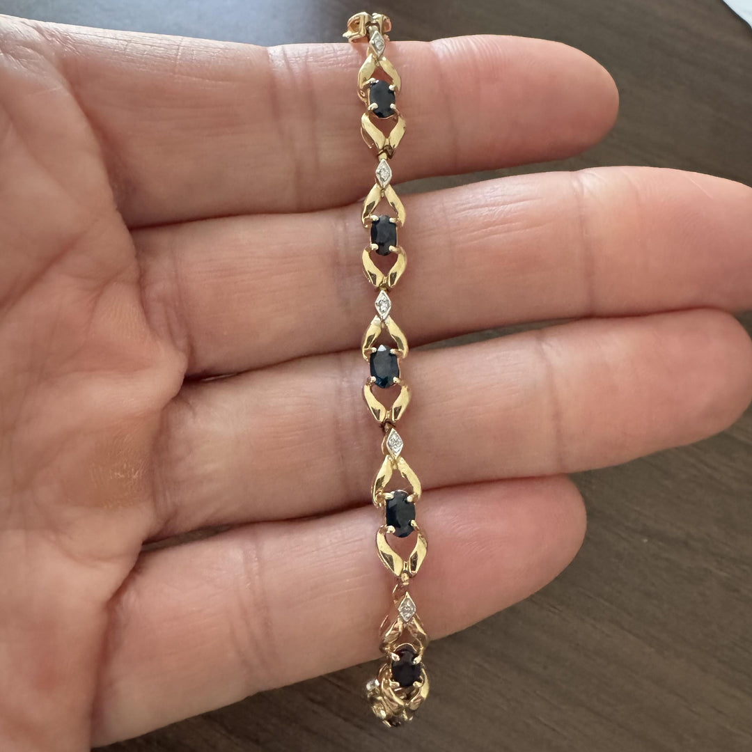 14k Yellow Gold 8.4g Sapphire and Diamond Ladies Bracelet 7.5"