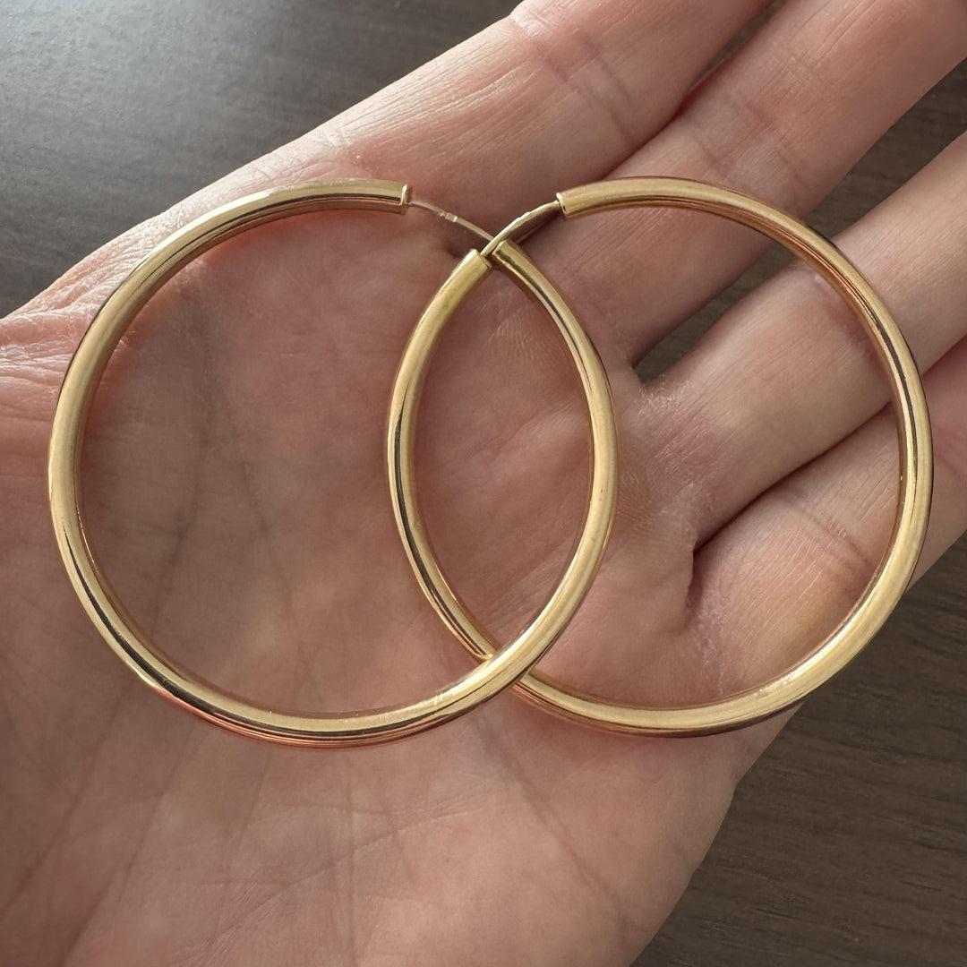 19k Portuguese Yellow Gold 11.2g Large Round Hoop Earrings 2.4"