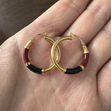 14k Yellow Gold and Enamel 3.4g Round Hoop Earrings Italy 1"