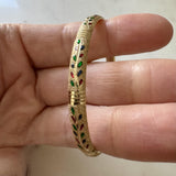 14k Yellow Gold 7.6g Textured Multi Color Glass Bangle Bracelet 7"