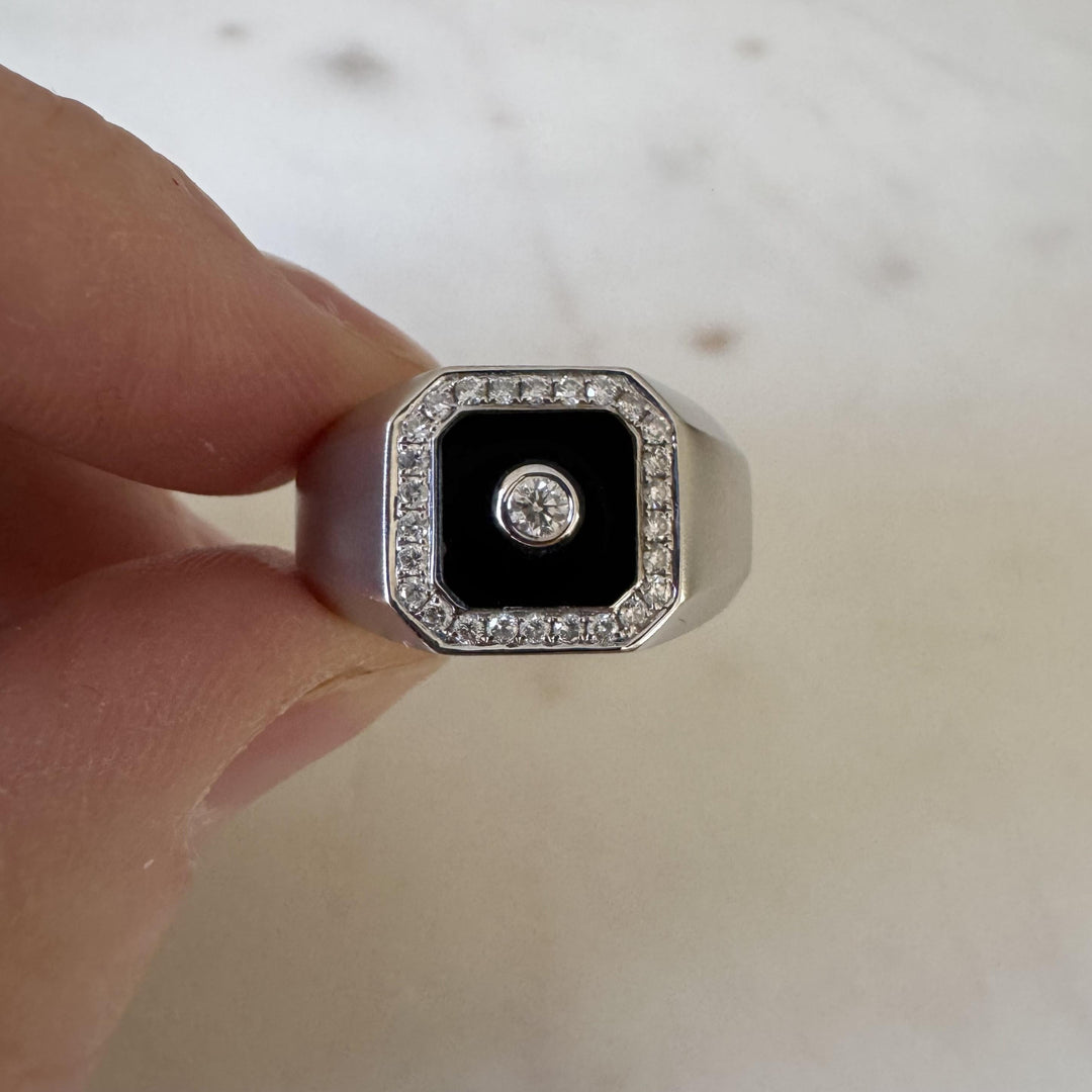 Cirari 14k White Gold Onyx and Diamonds Men's Ring Size 11