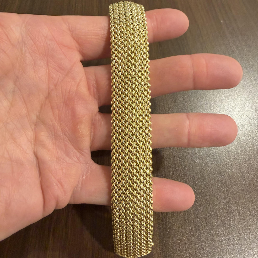 14k Yellow Gold 42.2g UnoAErre Thick Wide 20mm Mesh Link Bracelet Italy 7.5"