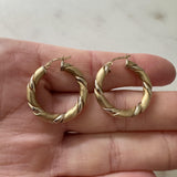 14k Yellow and White Gold 6.8g Two Tone Twisted Hoop Earrings Italy