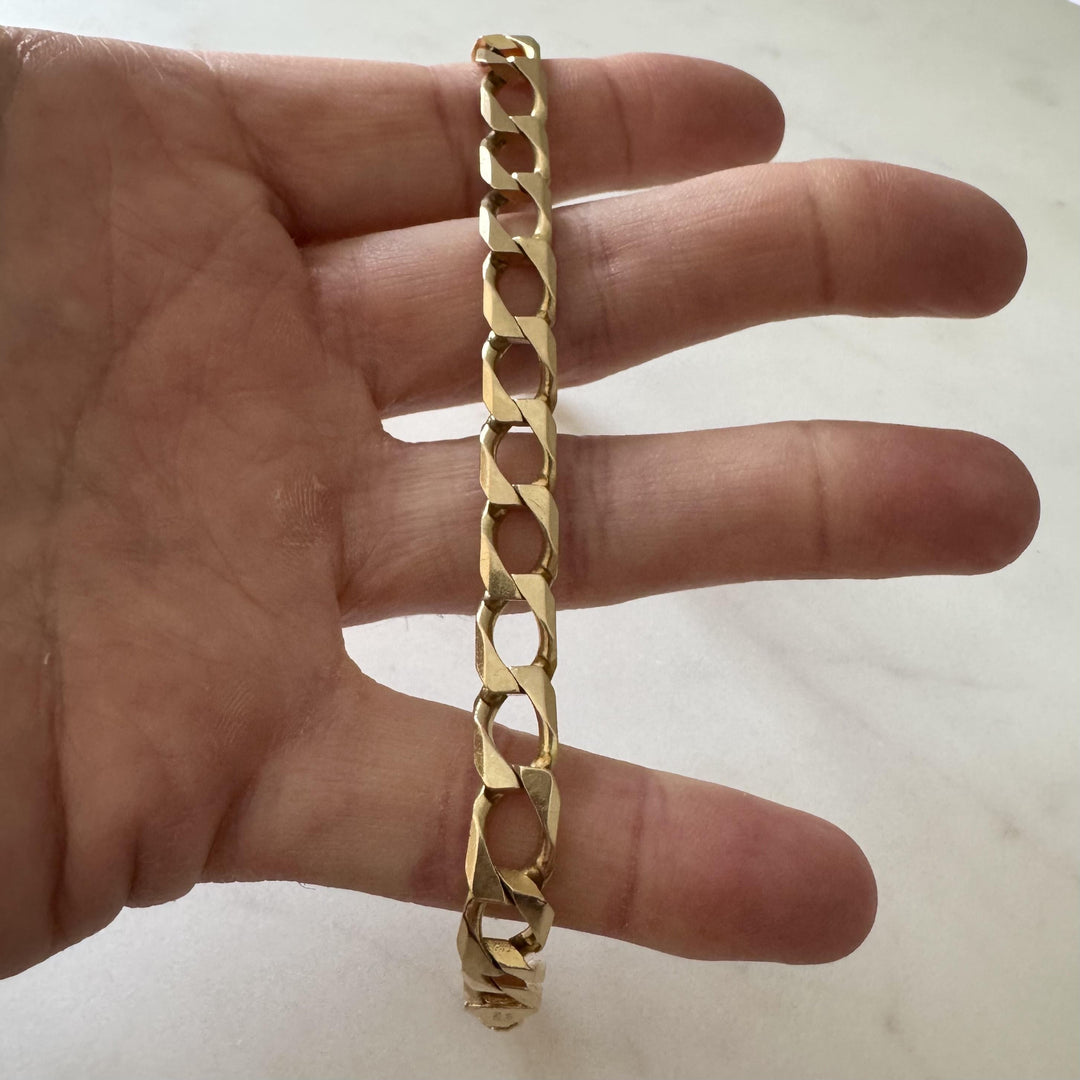 14k Yellow Gold 23.3g Vintage Men's 8mm Squared Curb Link Bracelet Italy 8.75"