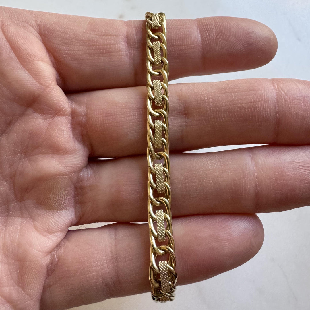 14k Yellow Gold 7g Ladies Vintage 6mm Fancy Curb Link Bracelet Italy 7.25"