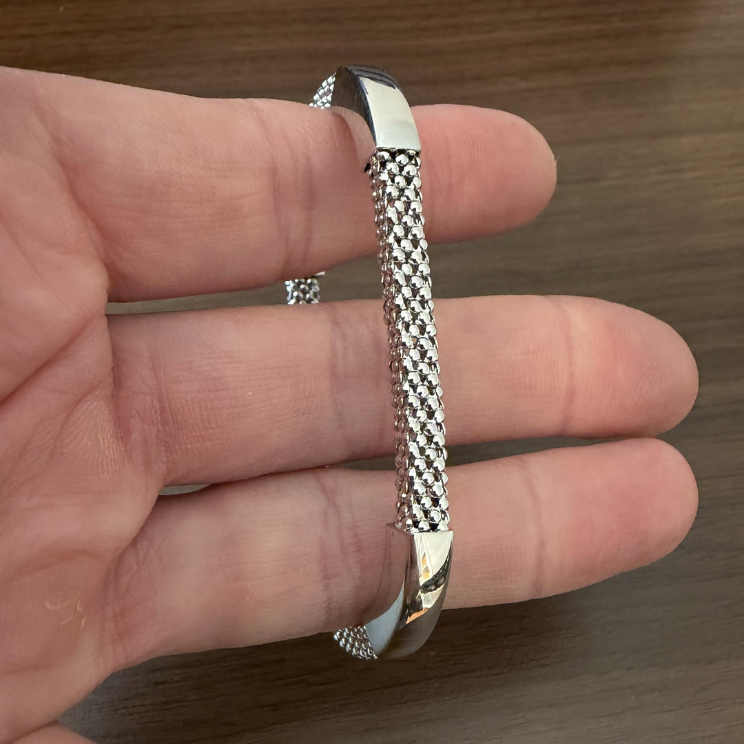 14k White Gold 17g Popcorn Link Flexible 6mm Bangle Italy 7"