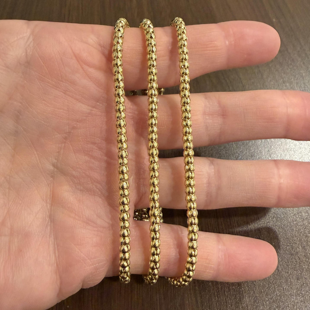 18k Yellow Gold 26g Vintage Ladies 4mm Popcorn Link Necklace Italy 26"