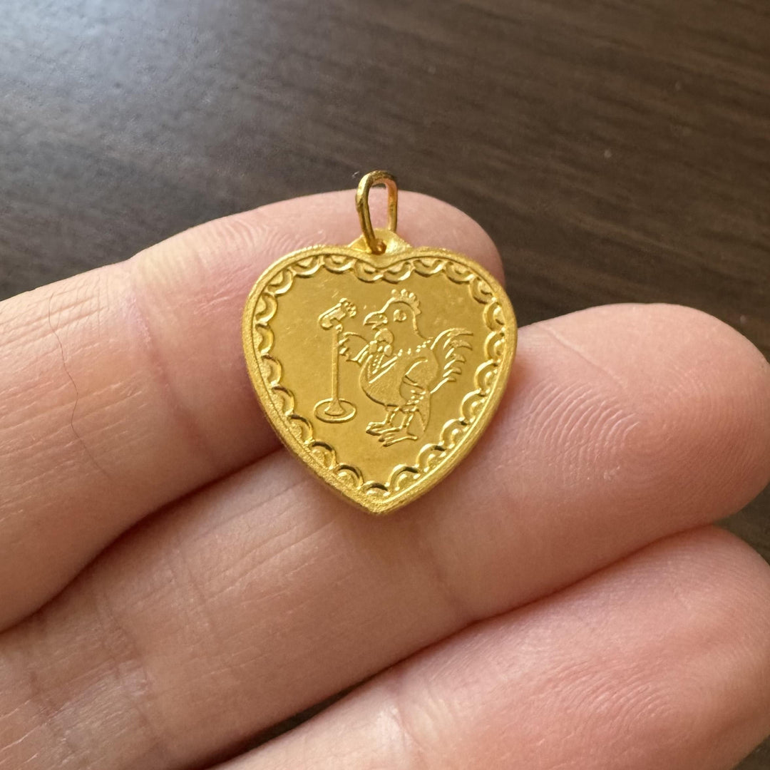 24k Pure Yellow Gold 4.7g Heart Charm Pendant 1"