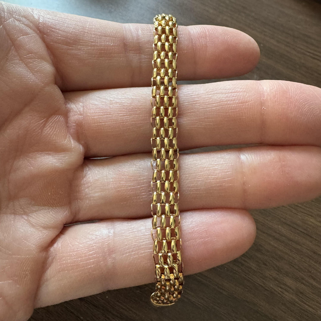 14k Yellow Gold 11.1g Ladies 8mm Fancy Mesh Style Bracelet 7.5"