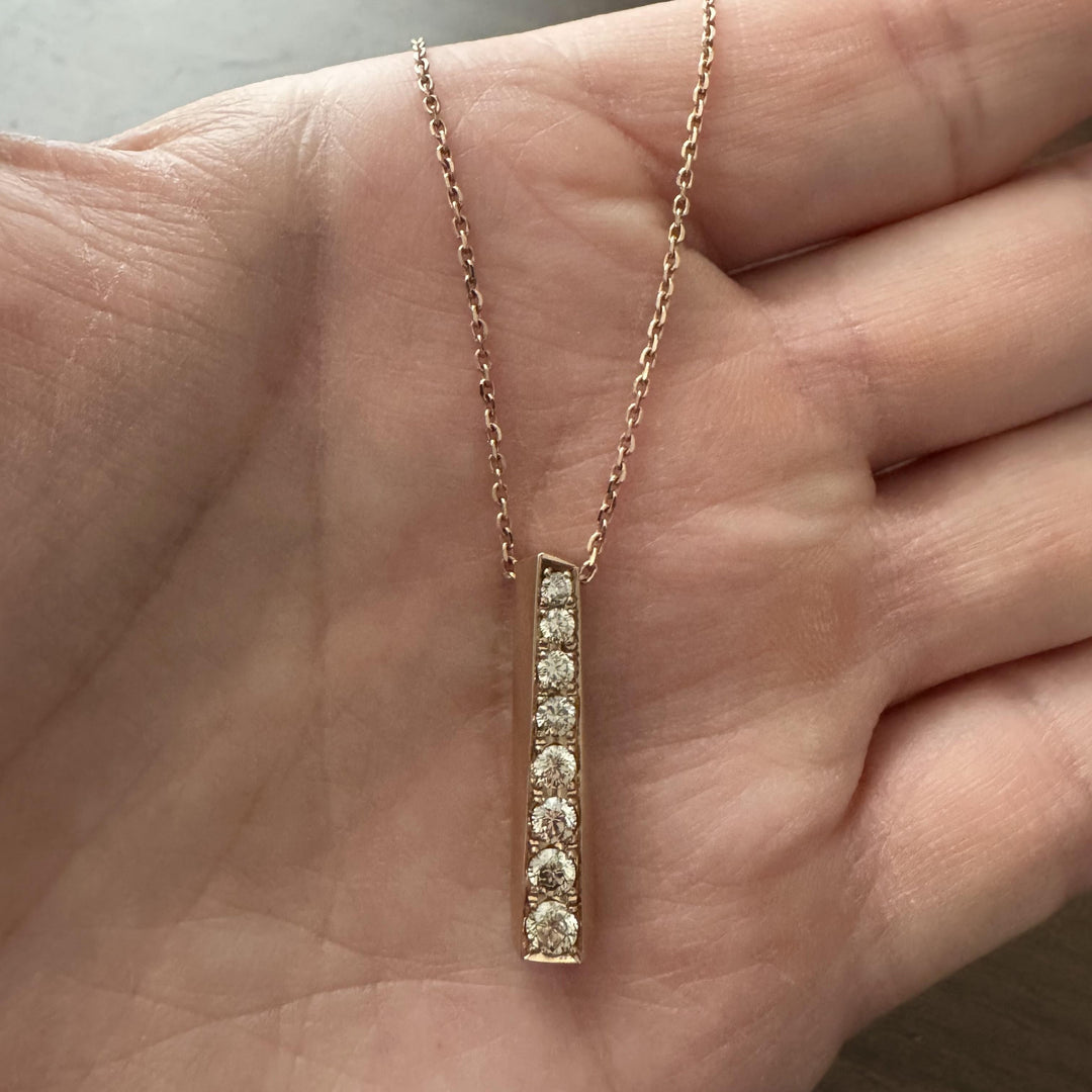 18k Rose Gold and 0.85ct Diamond Bar Pendant Necklace 20"