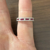 18k White Gold Ruby and Diamond Vintage Band Ring Size 6.5