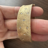 14k Yellow Gold and Diamond 46g Heavy Florentine Vintage Bangle Bracelet 6.75"