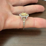 18k White Gold and 0.85cttw Yellow and White Diamond Halo Ring Size 7.25