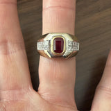 18k Yellow and White Gold Ruby and 1cttw Diamond Solid Men's Ring Size 9.5