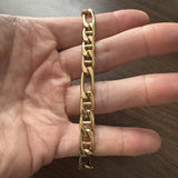 14k Yellow Gold 21.3g Semi Solid 8.5mm Vintage Figaro Link Bracelet Italy 8.5"