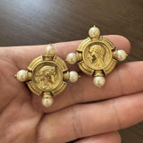 SeidenGang 18k Yellow Gold and Pearls Heavy Vintage Athena Ear Clips