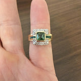 Sonia B 14k Yellow Gold Green Tourmaline Emerald and Diamond Ring Size 7
