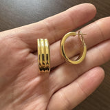 18k Yellow Gold 10g Ladies Polished Ribbed Hoop Earrings Italy 1"