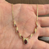 14k Yellow Gold Red Garnet and Diamond Pendant Bismark Link Necklace 19"