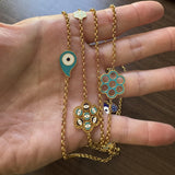 21k Yellow Gold and Enamel Very Long Evil Eye Rolo Link Station Necklace 62"