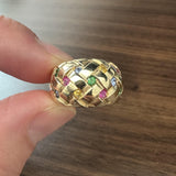LeVian 14k Yellow Gold and Multi Gemstone Basket Weave Ring Size 6.75