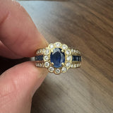 18k Yellow Gold Blue Sapphire and Diamond Ladies Ring Size 5.25